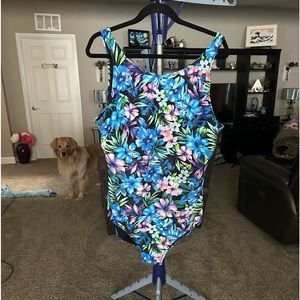 Floral Hawaiian one piece swimsuit. Size XL